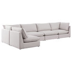 Meridian Furniture - Mackenzie Linen Textured Fabric 5-Piece Modular L-Shaped Sectional, Beige - Mix and match the pieces from the Mackenzie series to create a beautiful seating group that's perfect for the whole gang. These exceptionally crafted sofas, sectionals, and other components are meant to be put together into an infinite number of configurations based on your particular needs and space requirements. Each is upholstered from top to bottom in soft durable linen textured in your choice of colors. Attach the pieces of your choice easily thanks to the included attachment latches.