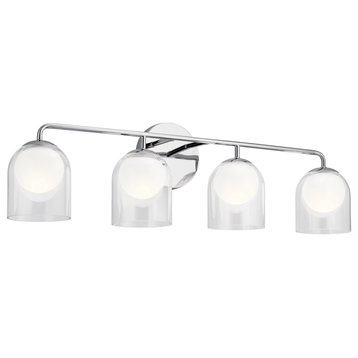 Beryl LED Chrome With Clear And Etched Glass 4 Light Vanity Wall