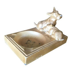 Art Deco Enameled Spelter Metal Terrier Ashtray - Decorative Bowls