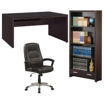 Home Square 3 Piece Set with Computer Desk Bookcase and Office Chair