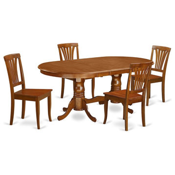5-Piece Dining Set, Table Plus, 4 Chairs, Saddle Brown Without Cushion