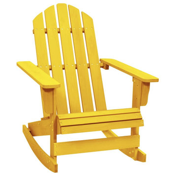 vidaXL Solid Fir Wood Patio Adirondack Rocking Chair Yellow Garden Wooden Seat
