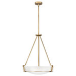 Hinkley - Hinkley Hathaway 3222Hb Medium Pendant, Heritage Brass - Hathaway's striking design features a bold shade held, place by three intersecting, floating arms with unique forged uprights and ring detail for a modern style. Available, Heritage Brass with etched glass, Olde Bronze with etched glass, Olde Bronze with etched amber glass and Antique Nickel with etched glass.