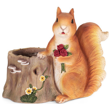 Wallen Outdoor Decorative Squirrel Planter, Brown