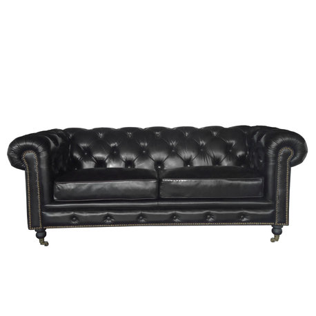Vintage Leather 2-Seat Sofa Chesterfield, 76"x36"x30", Black