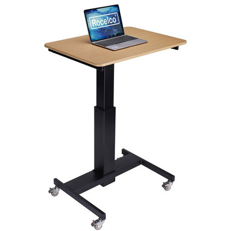 28" Stainless Steel Adjustable Mobile School Standing Desk in Natural Wood/Black