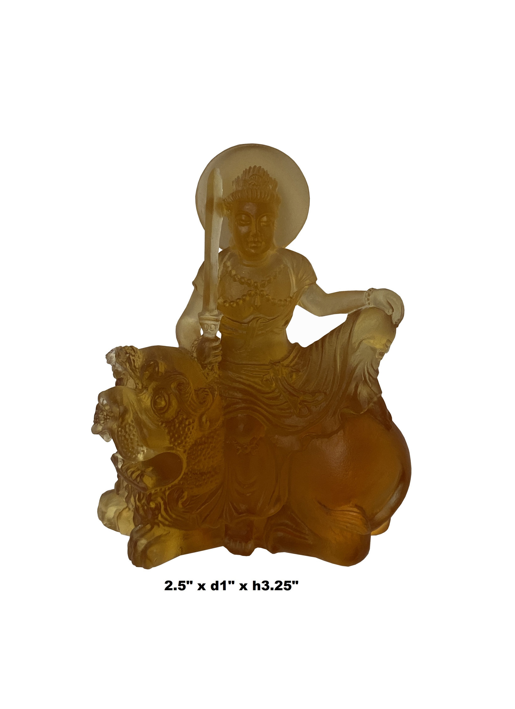 Pendentif Kwan Yin En Verre Liuli Transparent - Bodhisattva De La Miséricorde - 2.25 Pouces