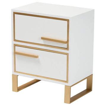 Baxton Studio Giolla White Finished Wood and Gold Metal 2-Drawer End Table