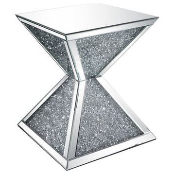 ACME Noralie Square End Table in Mirrored and Faux Diamonds