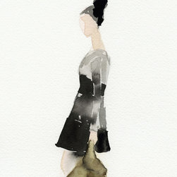 Woman In A Black And Gray Dress Fashion Illustration - Fine Art Prints