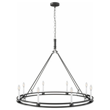 Industrial Black 8-Light Large Round Candle Chandelier for Dining Room