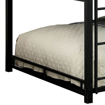 Benzara BM207366 Industrial Style Full Triple Decker Bunk Bed with Ladder, Black