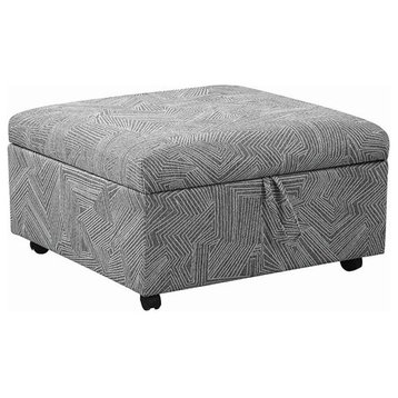Transitional Storage Ottoman, Square Design With Lift Top & Patterned Upholstery