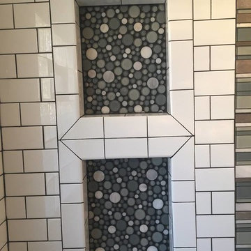 White Subway Tile Shower with Glass Trim