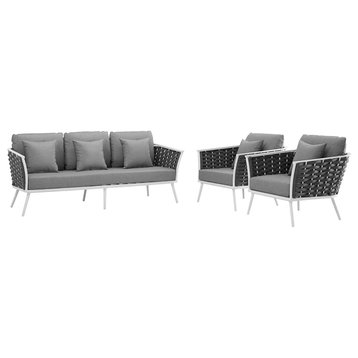 Stance 3 Piece Outdoor Patio Aluminum Sectional Sofa Set, White Gray