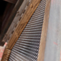 Shipton Industrial Reclaimed Scaffolding Board and Perforated Steel Sideboard - Shoe Storage