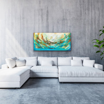 Large blue coastal abstract art Modern Contemporary Paintings for Family Room