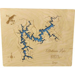 Personal Handcrafted Displays - Allatoona Lake, GA - Laser cut wood map, Small - This is a beautifully detailed, laser engraved and precision cut topographical Map of Allatoona Lake in Cherokee, Bartow and Cobb Counties, Georgia with the following interesting stats carved into it: