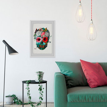 "Vibrant Flower Skull" Framed Painting Print