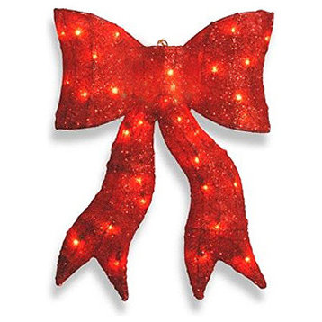 Lighted Sisal Bow Yard Art Decoration, Red, 24"