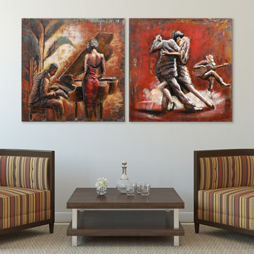 "Piano & Dance" Mixed Media Iron Hand Painted Dimensional Wall Art