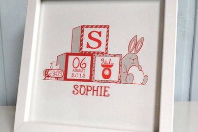 Personalised Baby Blocks Screenprint (Orange & Silver)