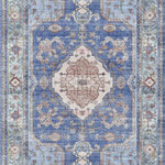 Nourison - Nourison Fulton 2'3" x 7'6" Blue Vintage Indoor Area Rug - With a Persian medallion design and matching border, this vintage-inspired rug from the Fulton Collection is always a classic. The subtle tonal variations are precision printed in shades of blue, green, and red, to reflect the look of a time-worn rug � ideal for those who want to create a cozier space. Made from polyester in a non-shedding flat weave style, this Persian rug includes a non-slip backing that adds a layer of safety to your busiest areas.