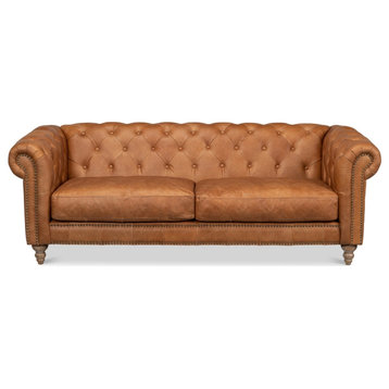 Chesterfield Kingston Sofa Tan Leather 2 Cushions