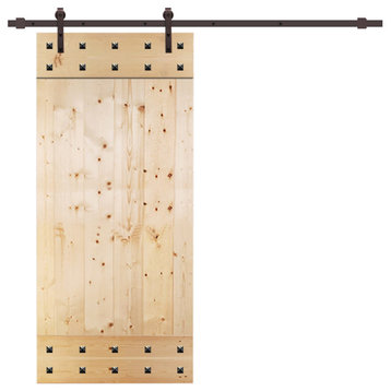 TMS 1 Panel Barn Door With Clavos With Installation Hardware Kit, Unfinished, 42