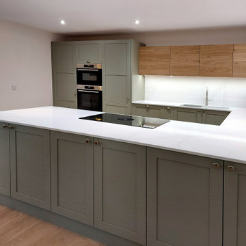 Green Shaker and Exposed Oak Kitchen