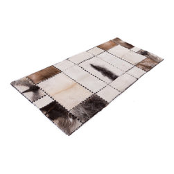 Luxury Handmade Cowhide Patchwork Area Rug, Rectangle, Brown White, 5'2"x2'3" - Hall And Stair Runners