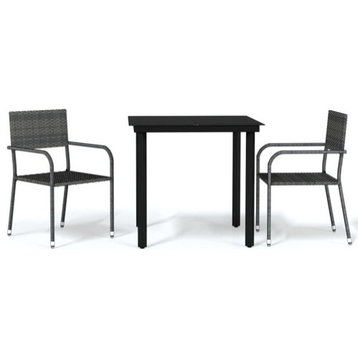 vidaXL Patio Dining Set 3 Piece Gray Garden Outdoor Table and Chair Furniture