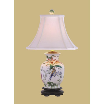 Tropical Flowers Porcelain Amphora Vase Table Lamp