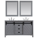Altair - Kinsley Single Bathroom Vanity Set in Gray with Mirror, 60", With Mirror - Rustic charm meets contemporary style with the Kinsley Vanity. The highlight of this piece is its sliding cabinet design with crosshatch motif, accented by antique-look hardware. Minimalistic in appearance, this austere yet handsome vanity lends quiet elegance to any guest or master bathroom space. It comes with a matching mirror for a coordinated designer look.