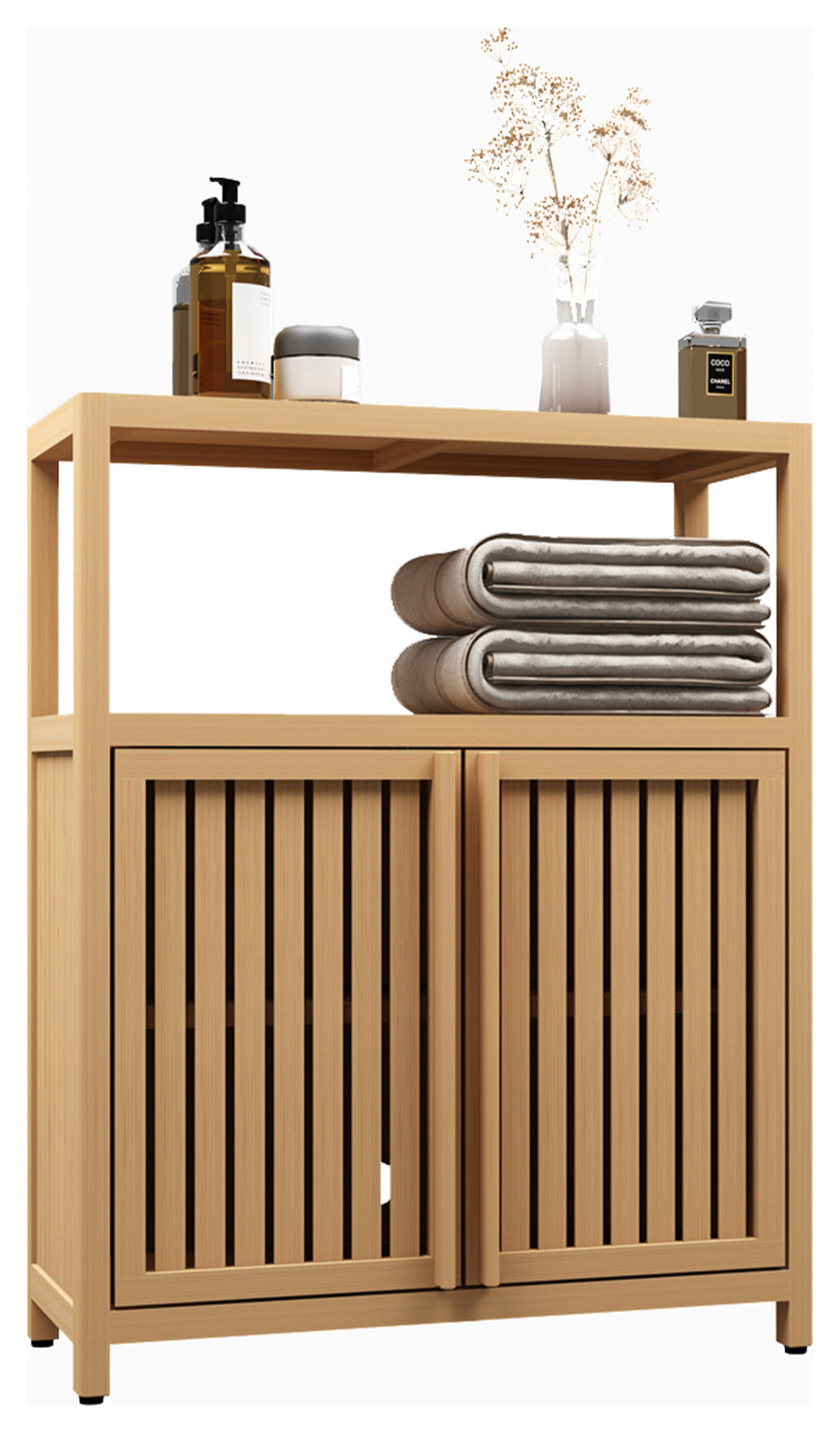 32" Tall Wood 2-door Bath Cabinet, Neutral, Interior Shelf ...