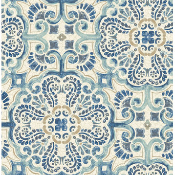 2540-24046 Florentine Blue Tile Wallpaper Non Woven Modern Style