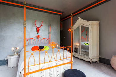 Photo of a bohemian grey and cream bedroom in London.