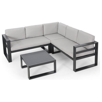 Queena Outdoor Aluminum Sofa Sectional With Coffee Table