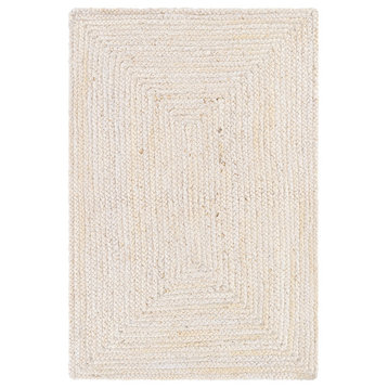 Natural Braids Cottage Area Rug, White, 6'x9' Oval