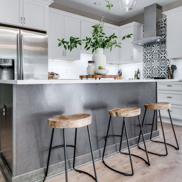 White and Grey Transitional Farmhouse Inspired Kitchen