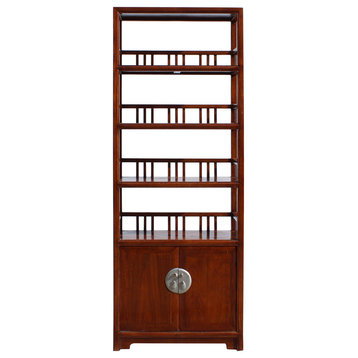 Chinese Distressed Brown 4 Shelves Bookcase Display Cabinet