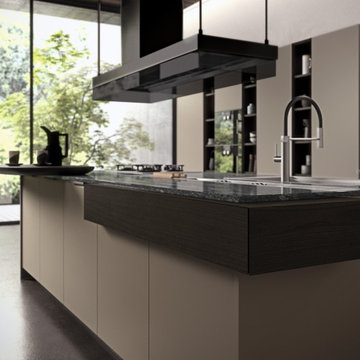 Black, White and Natural Innovated Open Concept Kitchen