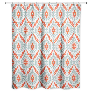 Ikat in Blue and Red Shower Curtain