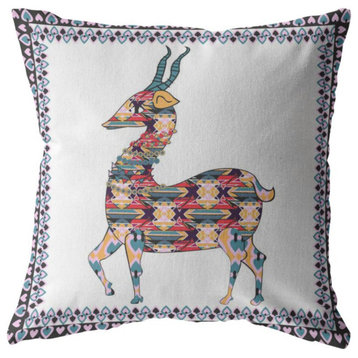 Standing Deer Double Sided Suede Pillow, Zippered, Red and Blue on White