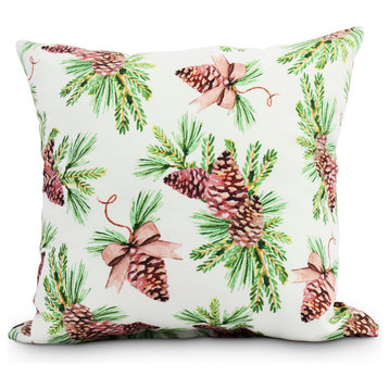Greenery 26" Off White Holiday Print Decorative Throw Pillow