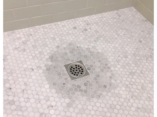 Marble Shower Floor Stays Wet Around, How To Tile Around A Drain In Shower