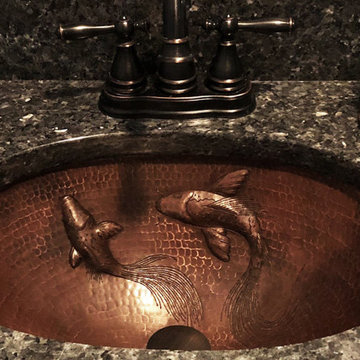 19" Oval Under Counter Hammered Copper Bathroom Sink with Koi Fish Design (LO19F
