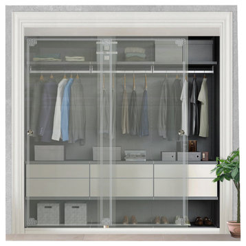 Frameless Sliding Closet Bypass Glass Door With Modern Desing, 60"x96", Non-Private