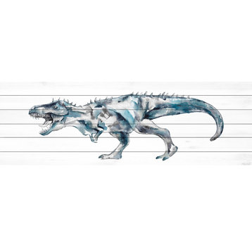 "Fierce Dinosaur" Painting Print on White Wood, 30x10
