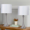 24.25" Brushed Nickel Table Lamps With Textured Drum Shades, Set of 2